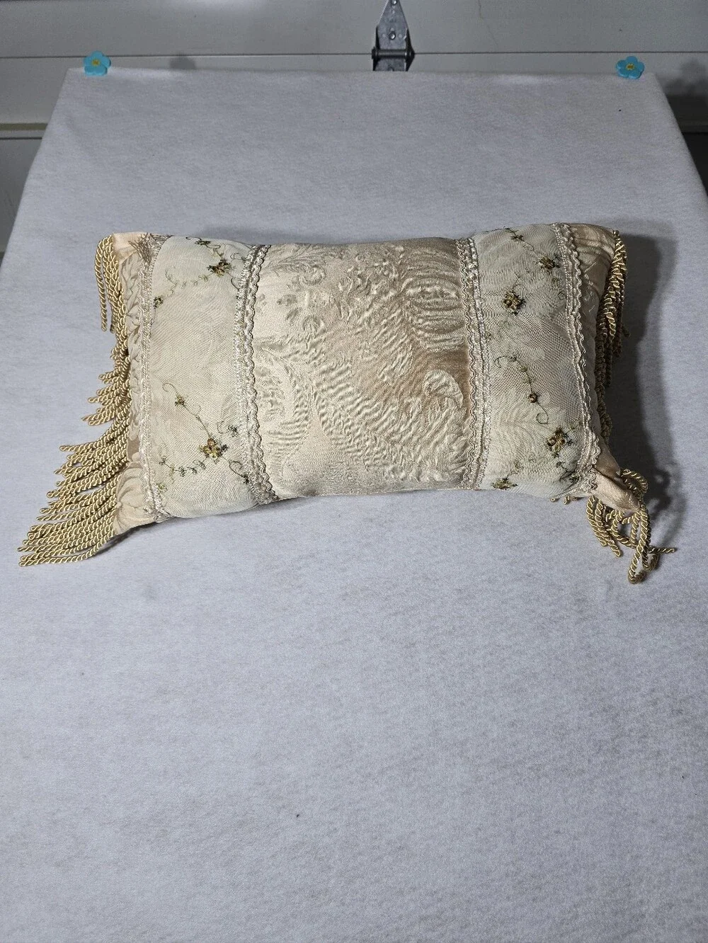 Elegant Cream Decorative Fringe Accent Pillow